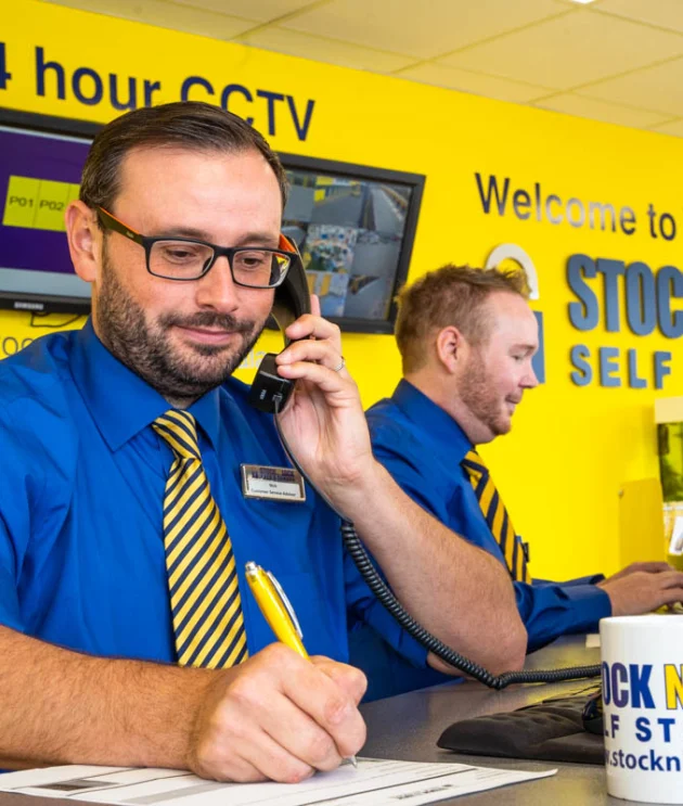 Stock N Lock employees helping their customers find their perfect self storage in Worcester